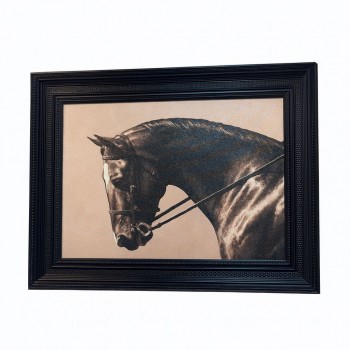 Oil painting in a black frame with a thin gold line, depicting a man wearing a light blue suit and a pink hat, 130 x 90 cm