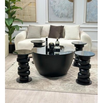 طقم طاولات 5قطع بسطح مرايا وقاعدة خشب(منتج تفصيل )