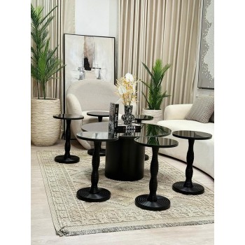 طقم طاولات حلزوني 7قطع بسطح مرايا وقاعدة خشب(منتج تفصيل )