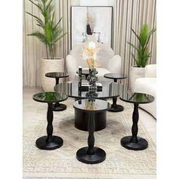 طقم طاولات حلزوني 7قطع بسطح مرايا وقاعدة خشب(منتج تفصيل )