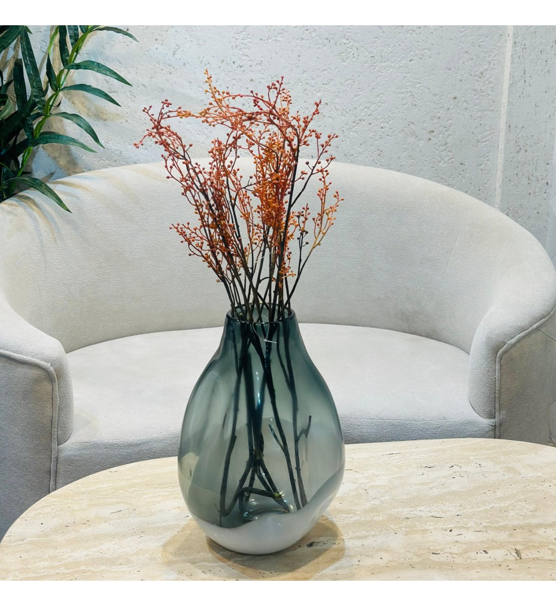 فازة زجاجية أنيقة بلون أخضر داكن42×10×10سم 