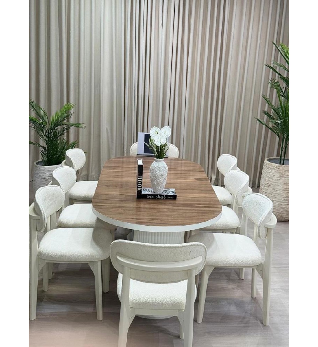 طاولة طعام 8كراسي سطح جوز قاعده خشب