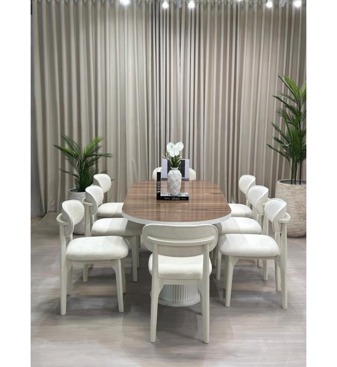 طاولة طعام 8كراسي سطح جوز قاعده خشب