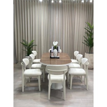 طاولة طعام 8كراسي سطح جوز قاعده خشب