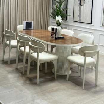 طاولة طعام 8كراسي سطح جوز قاعده خشب