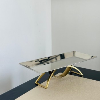 صحن تقديم معدني فاخر بتصميم فاخر   36×16×10سم 