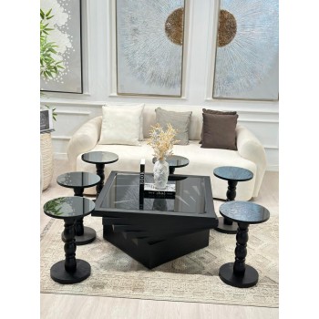 طاولات تقديم مربع سنديان لون اسود 7 قطع  (منتج تفصيل )