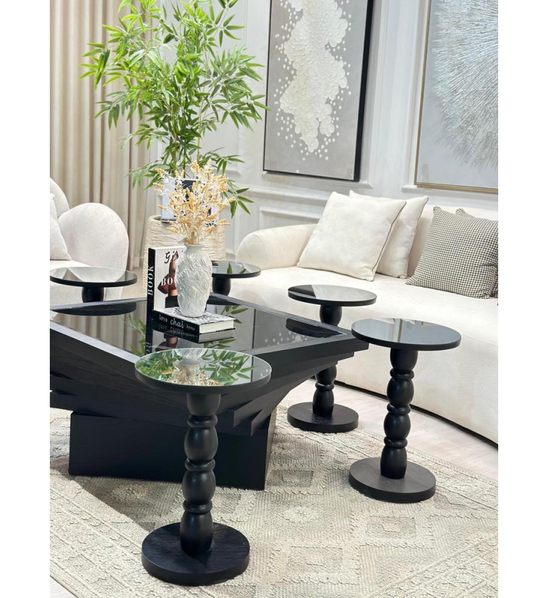 طاولات تقديم مربع سنديان لون اسود 7 قطع  (منتج تفصيل )