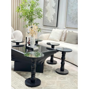 طاولات تقديم مربع سنديان لون اسود 7 قطع  (منتج تفصيل )