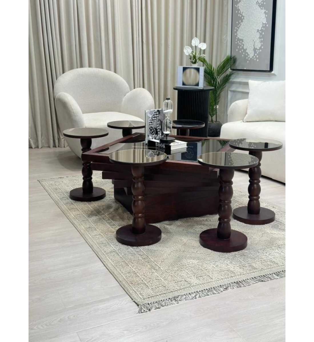 طاولات تقديم مربع سنديان لون بني 7 قطع (منتج تفصيل ) طاولات تقديم مربع سنديان لون بني 7 قطع (منتج تفصيل )