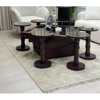 طاولات تقديم مربع سنديان لون بني 7 قطع  (منتج تفصيل )