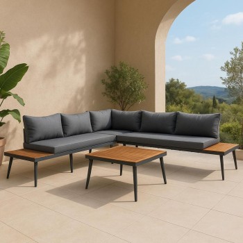 طقم جلسة خارجية حديد ،5 أشخاص مع مسند للظهر زاوية  حرف L+طاولة قهوة