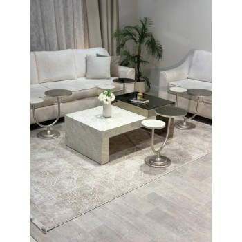 طقم طاولات 5قطع سطح بديل الرخام  وسطح زجاج دورين   (منتج تفصيل )