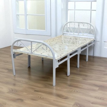 سرير 190 *90*44 سم ابيض حديد مع طبقة خشبية ملبسة قابل للطي - تصميم مريح وشكل راقي