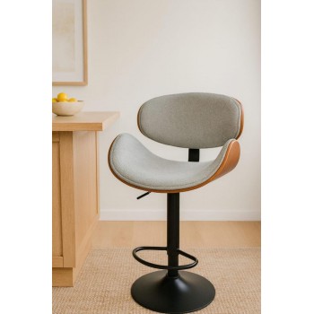 كرسي بار قاعدة الكرسي مع الضهر مصنوعة من الخشب الطبيعي  وملبسة بقماش كتان نوع فاخر