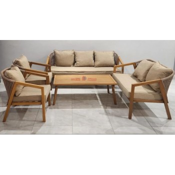 Outdoor seating set, wooden chairs, 7 people + service table