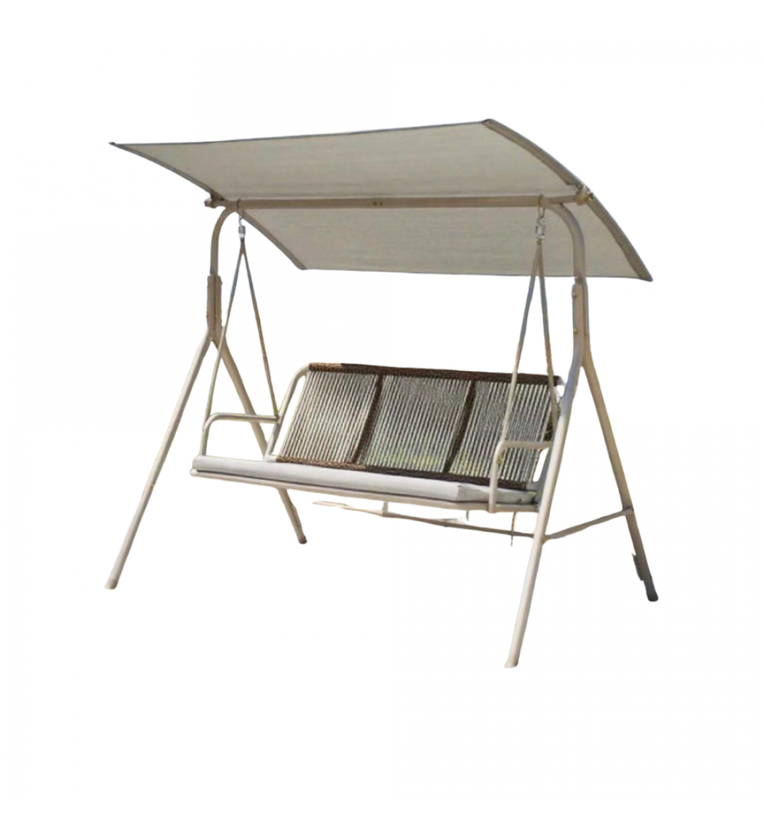 مرجيحة حديقة بثلاثة مقاعد ومظلة - أرجوحة خارجية للحدائق والتراسات - تصميم أنيق بلون شامبانيا