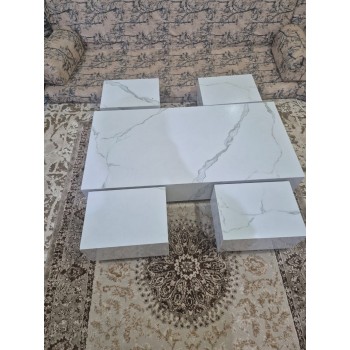طقم طاولات 5قطع سطح بديل الرخام  ابيض 4+1