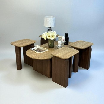 طقم طاولة خدمة5قطع خشبي سطح بديل الرخام