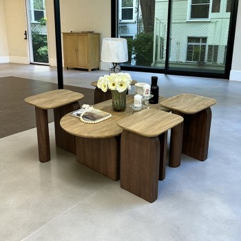 طقم طاولة خدمة5قطع خشبي سطح بديل الرخام