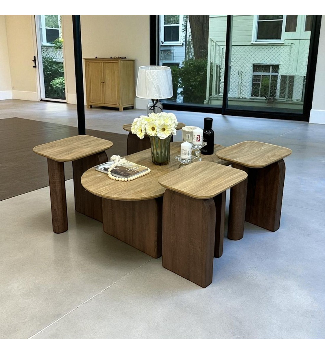 طقم طاولة خدمة5قطع خشبي سطح بديل الرخام طقم طاولة خدمة5قطع خشبي سطح بديل الرخام