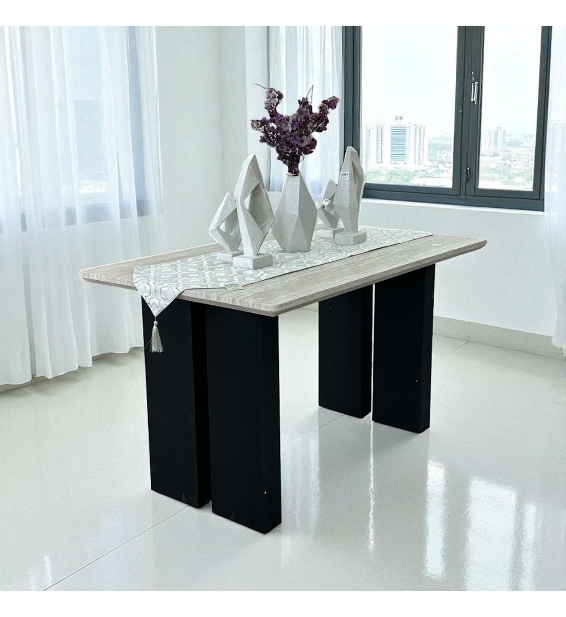 طاولة طعام  خشب مستطيل سطح بديل الرخام قاعدة اسود 130×80سم*76 سم  بدون كراسي