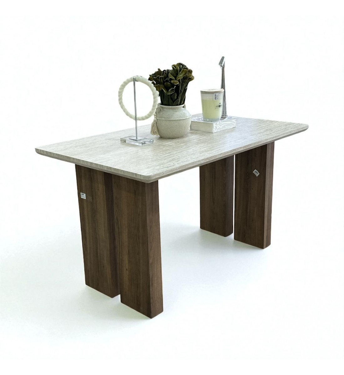 طاولة طعام  خشب مستطيل سطح بديل الرخام قاعدة بني 130×80سم*76 سم  بدون كراسي