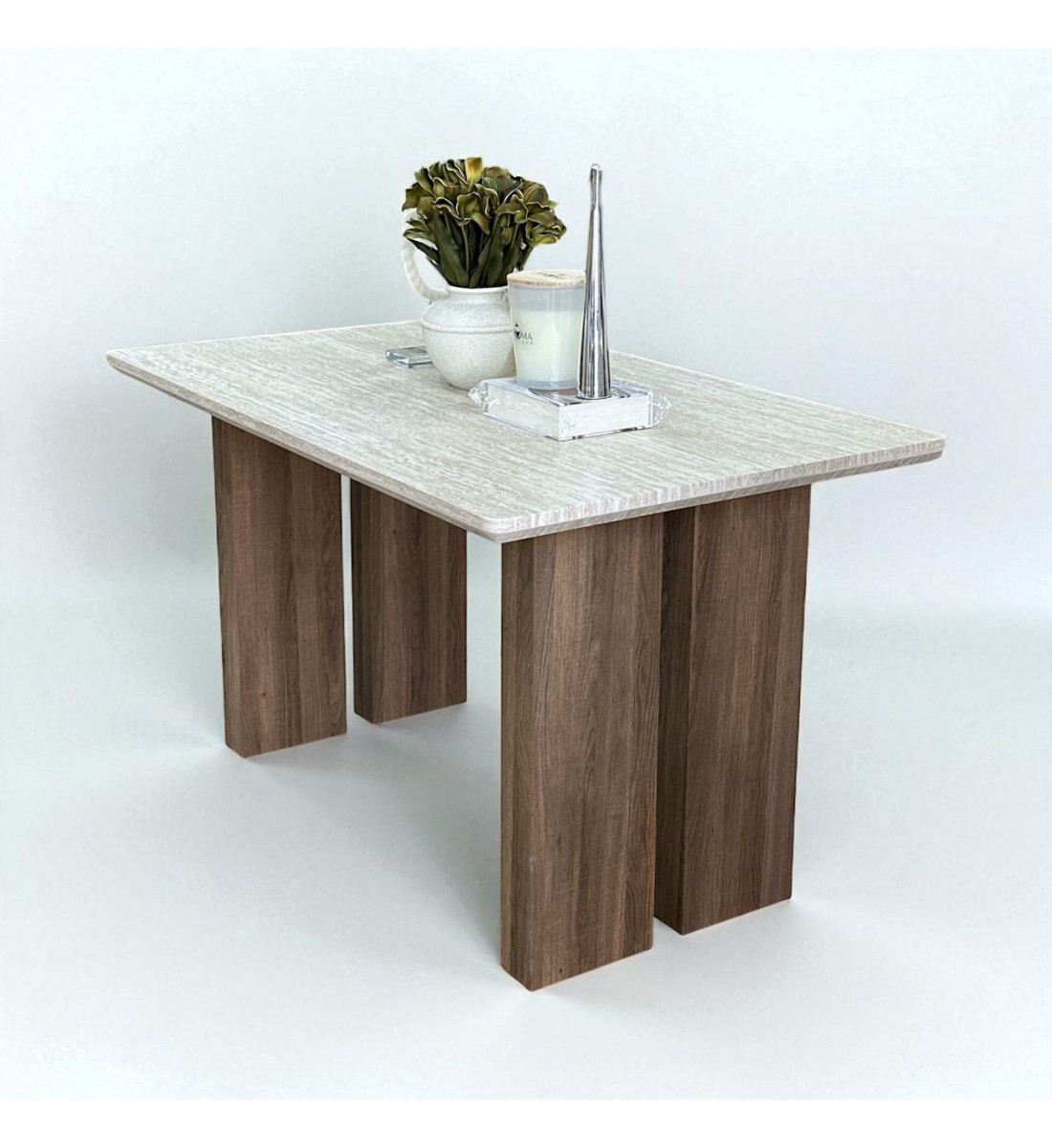 طاولة طعام  خشب مستطيل سطح بديل الرخام قاعدة بني 130×80سم*76 سم  بدون كراسي