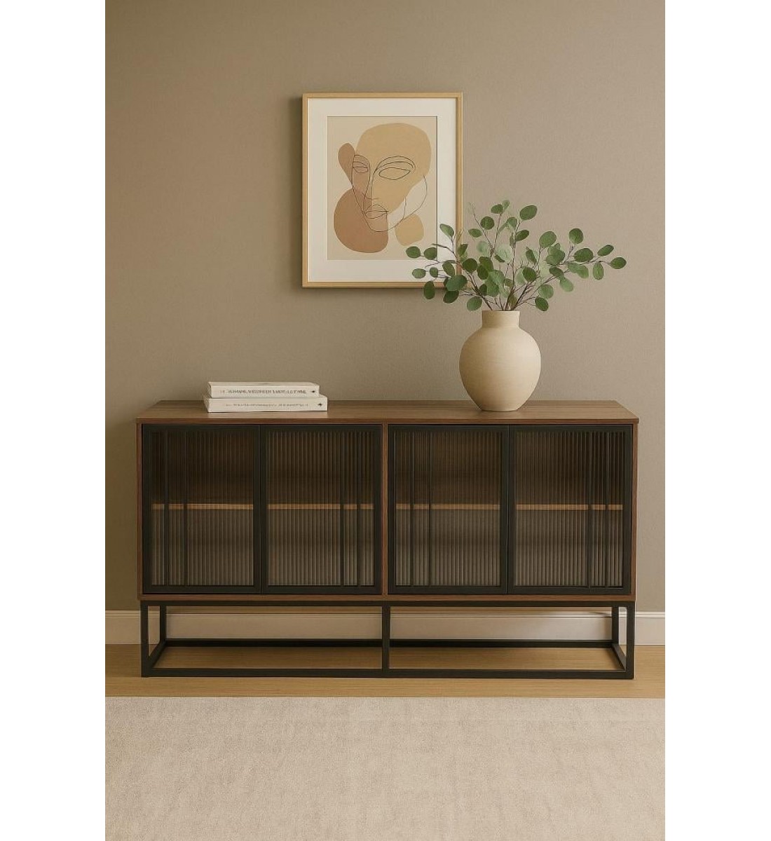 دولاب بوفيه أنيق وعصري لون بني المقاس: 160×40×80 سم دولاب بوفيه أنيق وعصري لون بني المقاس: 160×40×80 سم