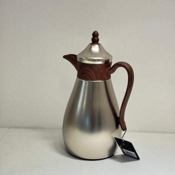 ترمس قمر استيل *فضي مطفي زجاج ممسك خشبي 1لتر