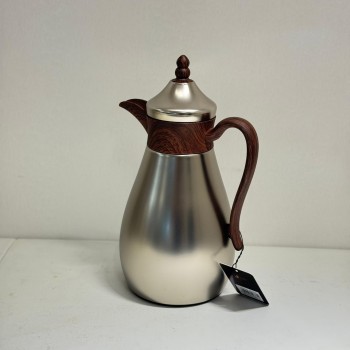 ترمس قمر استيل *فضي مطفي زجاج ممسك خشبي 1لتر