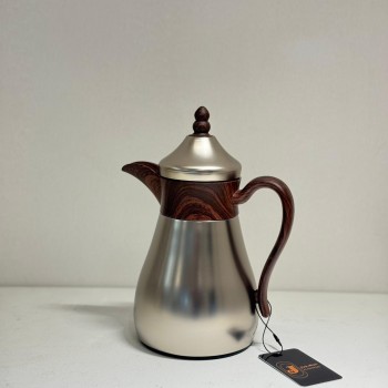 ترمس قمر استيل *فضي مطفي زجاج ممسك خشبي 0.350لتر