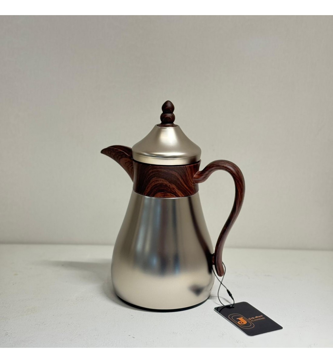 ترمس قمر استيل *فضي مطفي زجاج ممسك خشبي 0.350لتر