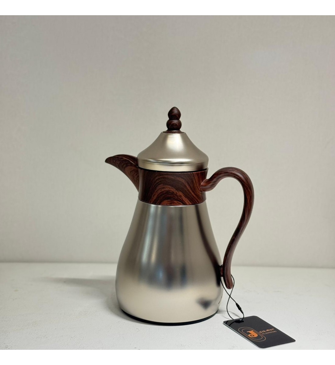 ترمس قمر استيل *فضي مطفي زجاج ممسك خشبي 0.350لتر