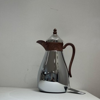 ترمس قمر استيل *فضي لامع زجاج ممسك خشبي 1لتر