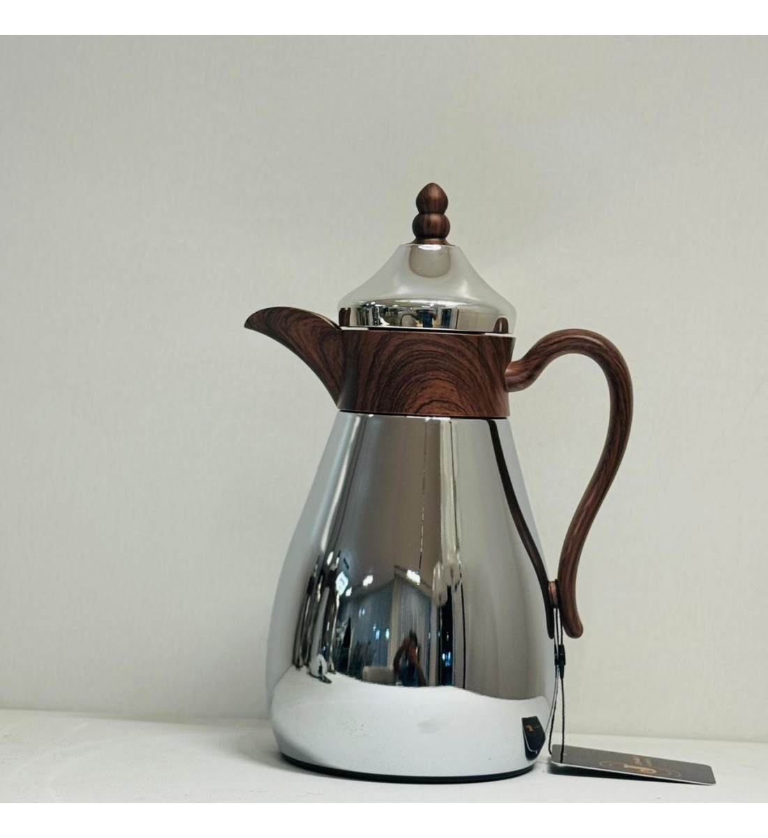 ترمس قمر استيل *فضي لامع زجاج ممسك خشبي 700مل