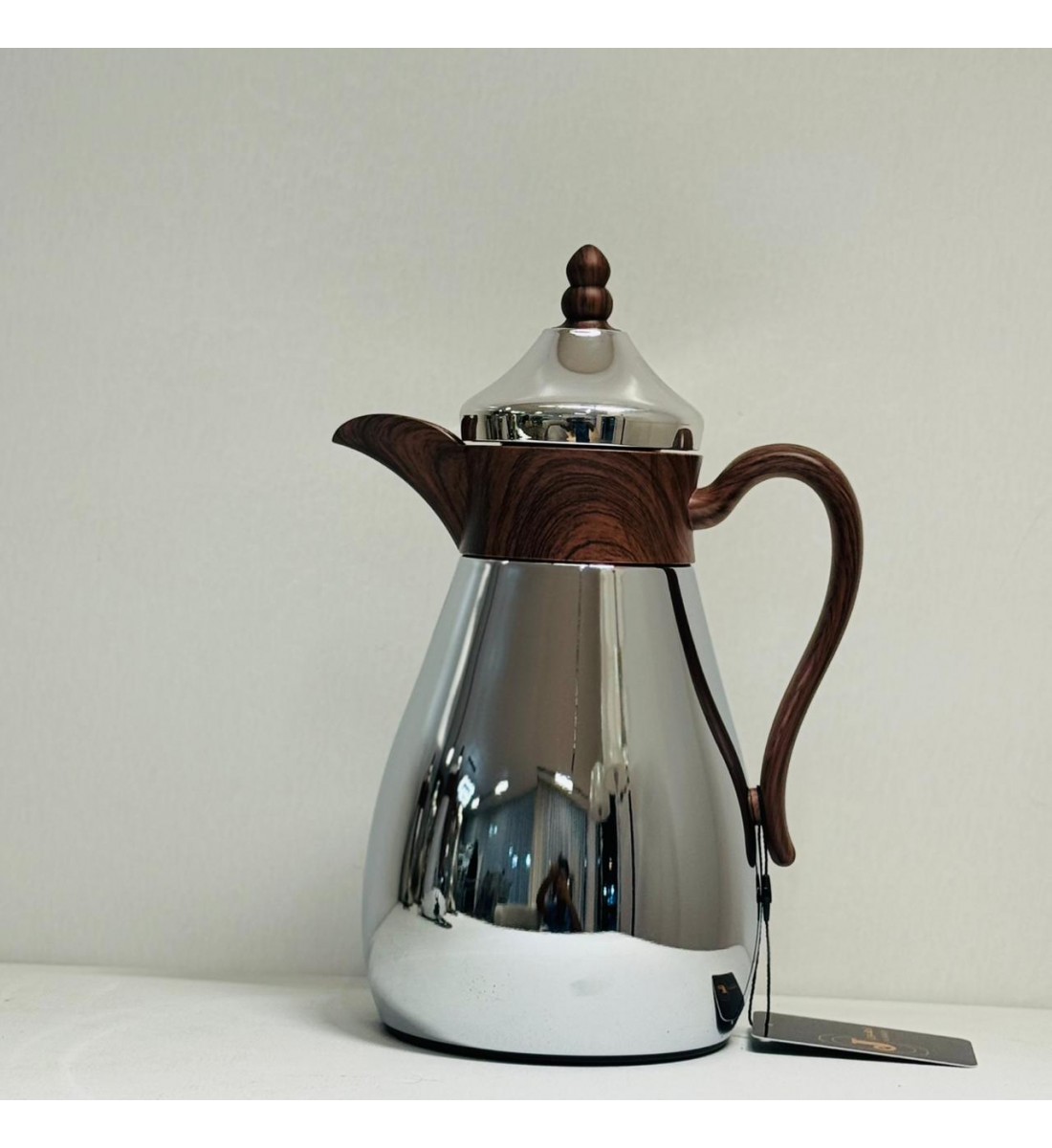 ترمس قمر استيل *فضي لامع زجاج ممسك خشبي 700مل