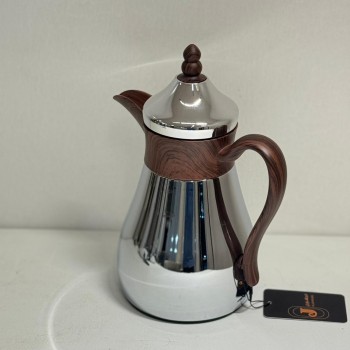 ترمس قمر استيل *فضي لامع زجاج ممسك خشبي 350مل