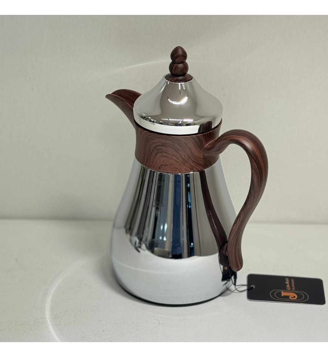 ترمس قمر استيل *فضي لامع زجاج ممسك خشبي 350مل