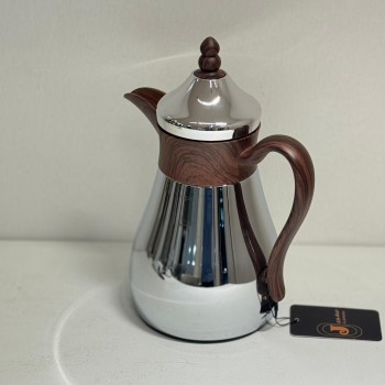 ترمس قمر استيل *فضي لامع زجاج ممسك خشبي 350مل