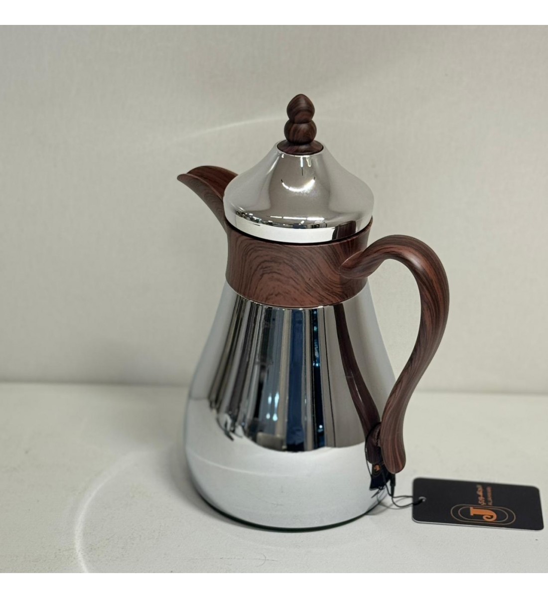 ترمس قمر استيل *فضي لامع زجاج ممسك خشبي 350مل