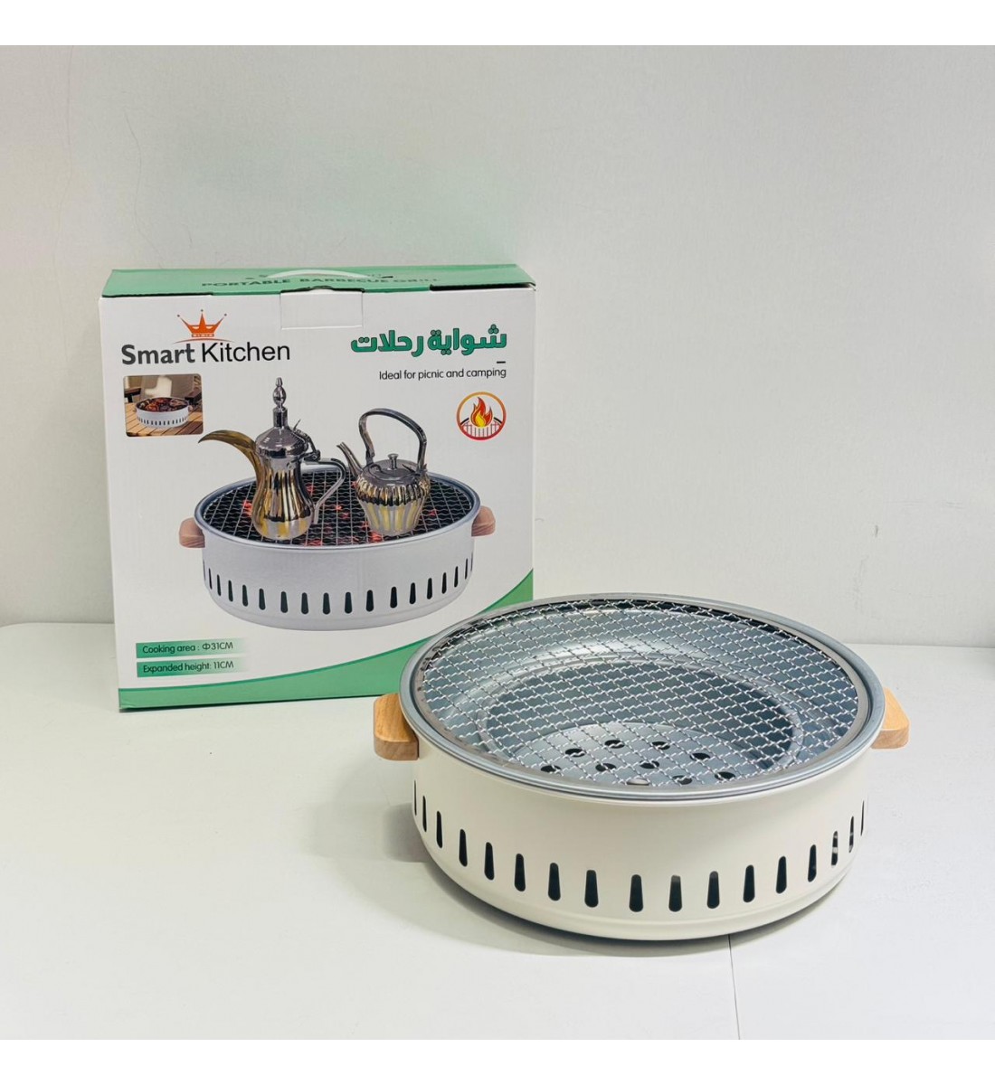 موقد فحم و شوايه 9119 استيل دائري 31×31×16سم 