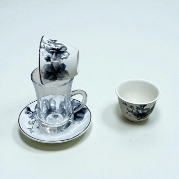 طقم كاسات وفناجين مع الصحن 36قطعه