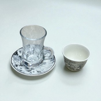 طقم كاسات وفناجين مع الصحن 36قطعه