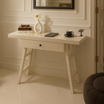 طاولة مدخل او  كونسول خشب ابيض مع درج مقاس 110*35*90 سم 