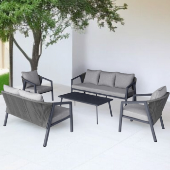 طقم جلسة خارجية 7 أشخاص لون رمادي غامق - زهيندا أثاث حدائق جلسات خارجية للمساحات الواسعة