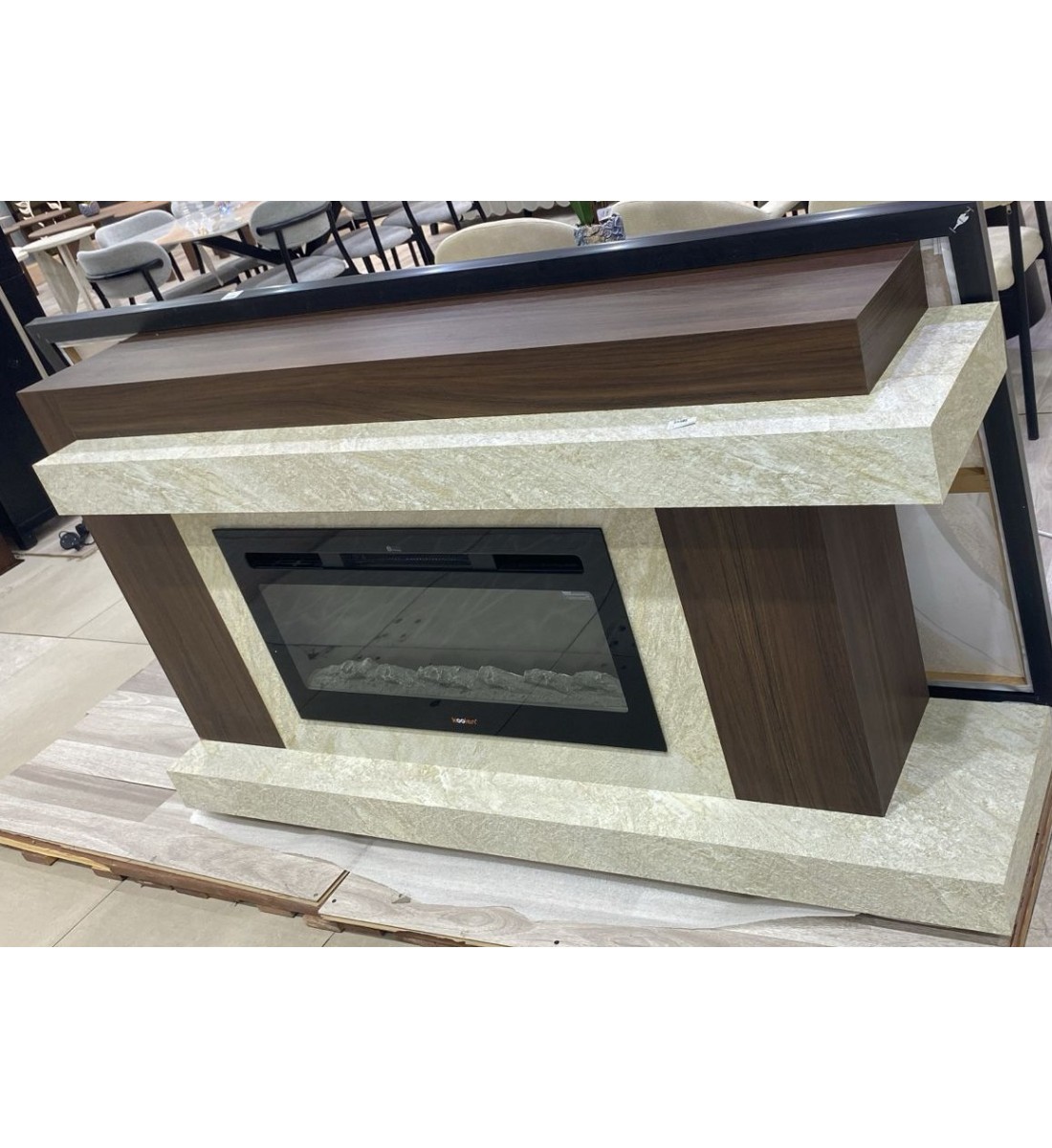 دفاية شكل مدخل كهربائية ذات تصميم انيق وحديث بديل الرحام لون  بيج علي بني مقاس 170×35×95 سم 