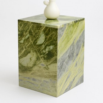 طاولة فاخرة مصنوعة من الرخام الطبيعي الفاخر بتدرجات آسرة من الأخضر الزيتوني والرمادي المائل للبيج،50×50×55سم 