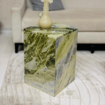 طاولة فاخرة مصنوعة من الرخام الطبيعي الفاخر بتدرجات آسرة من الأخضر الزيتوني والرمادي المائل للبيج،50×50×55سم 
