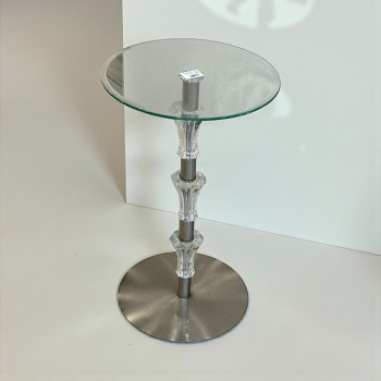 طاولة جانبية زجاجية بقاعدة معدنية وكريستالات فاخرة55×33×33سم 